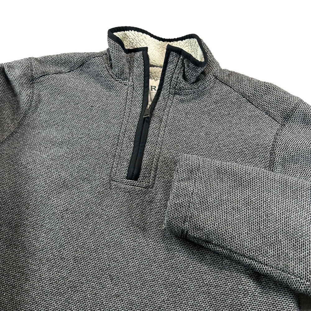 Orvis Pullover Men Size M Grey Waffle Knit Sherpa Lined Quarter Zip Sweater